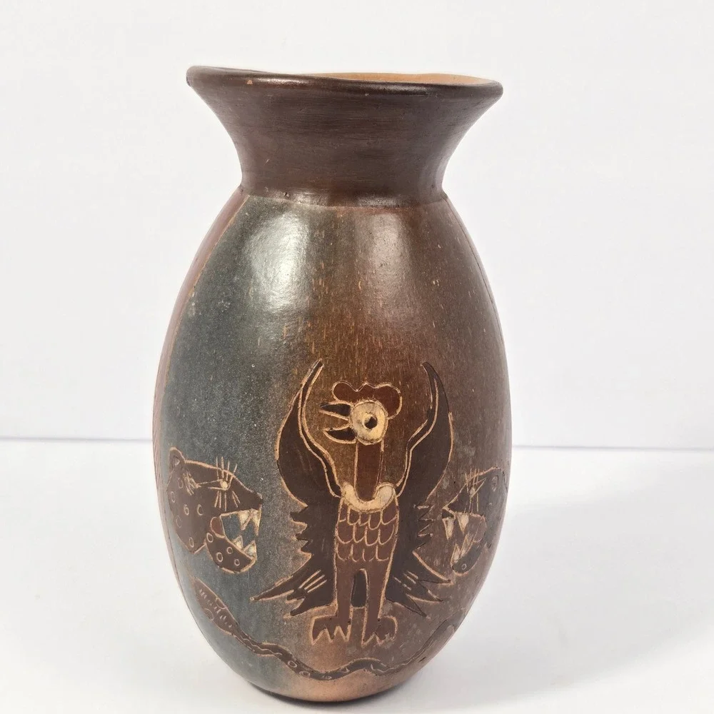 Handmade Peruvian Ceramic - Hand-Painted Pre-Columbian Nazca  Inca Style Pottery
